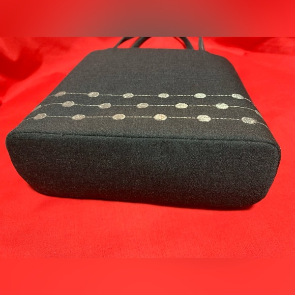 Kate Spade New York Black Canvas Mini Tote Handbag Silver Dot Detail 7”7.5”2.5” - Picture 5 of 14